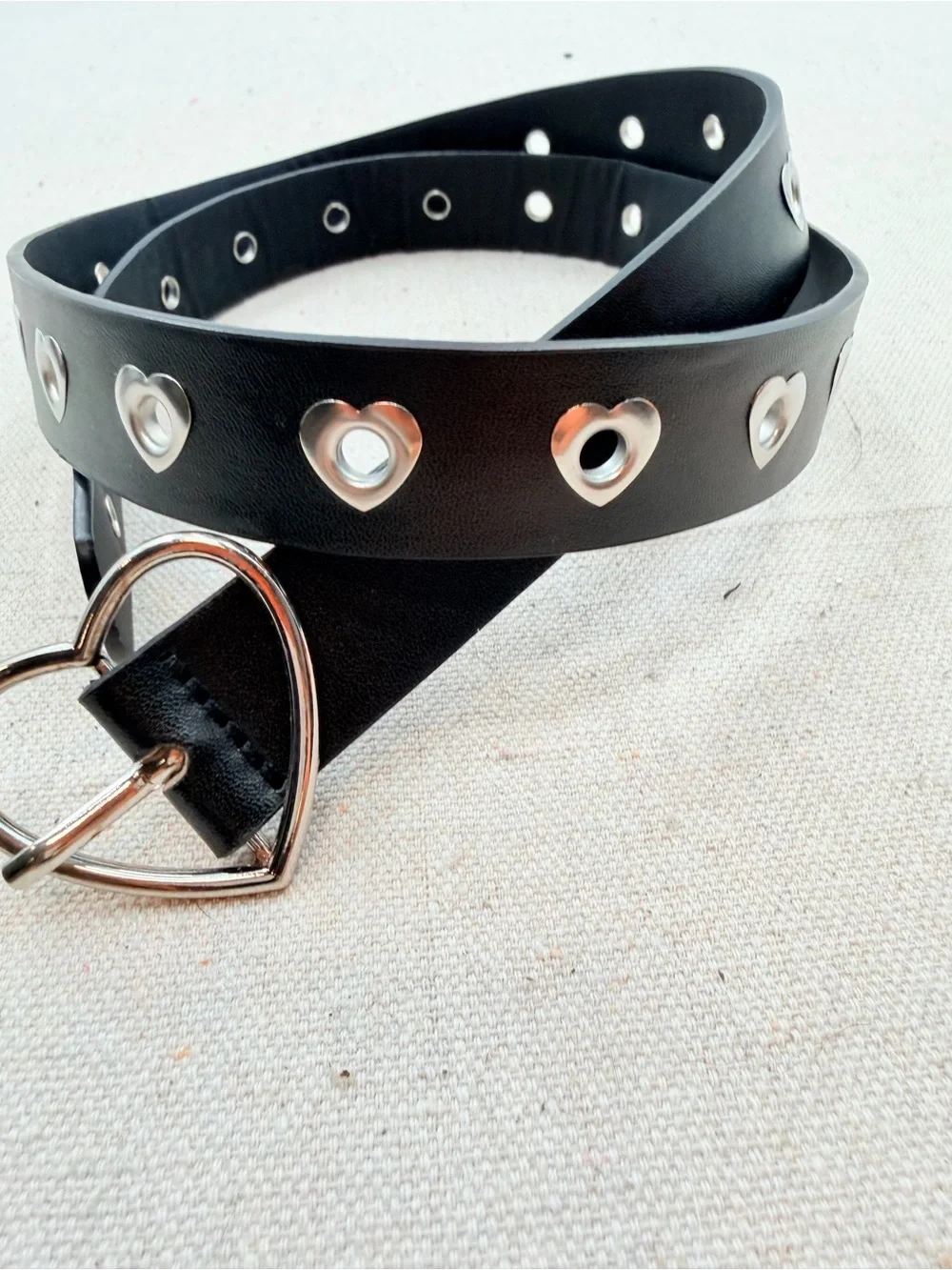 Black Heart Studded Belt with Heart-Shaped Buckle - Women Accessories